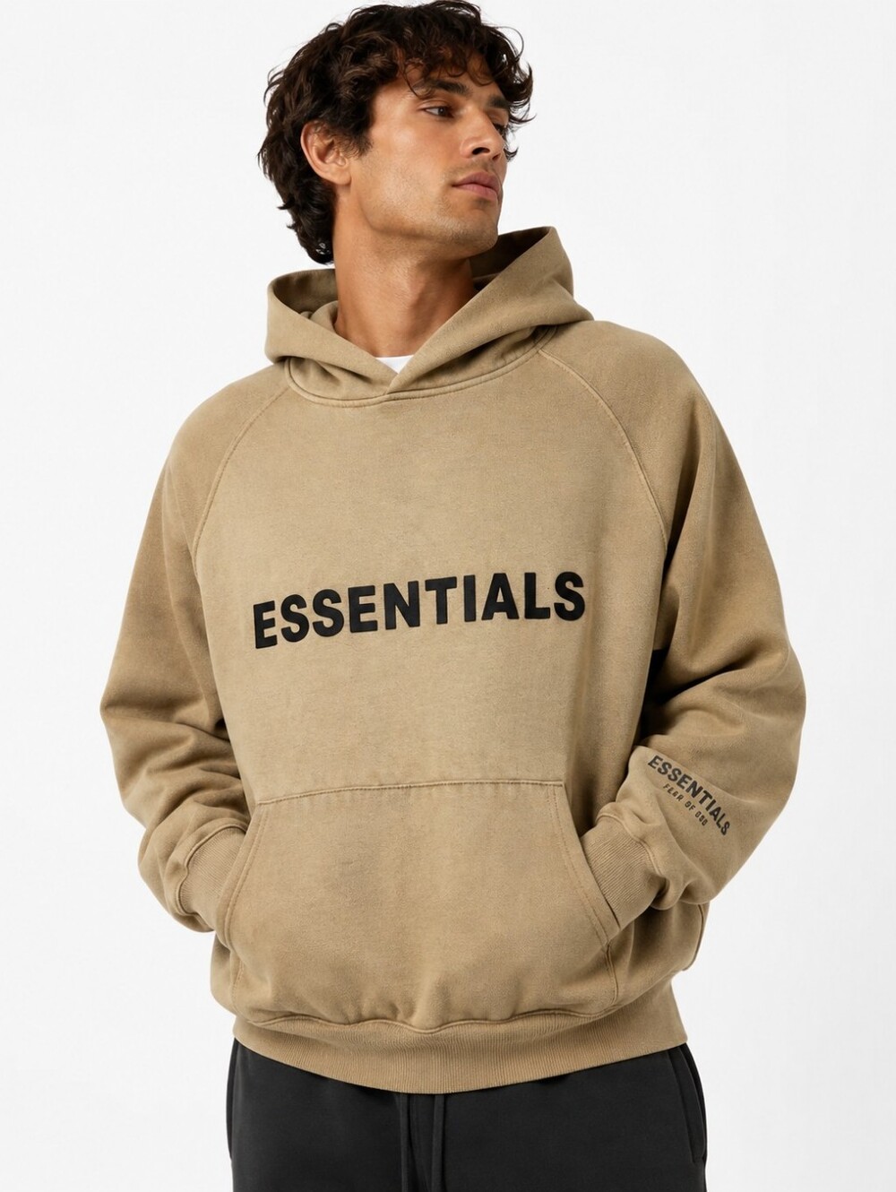 Fear of God Essentials Beige Logo Pullover Hoodie Men’s M